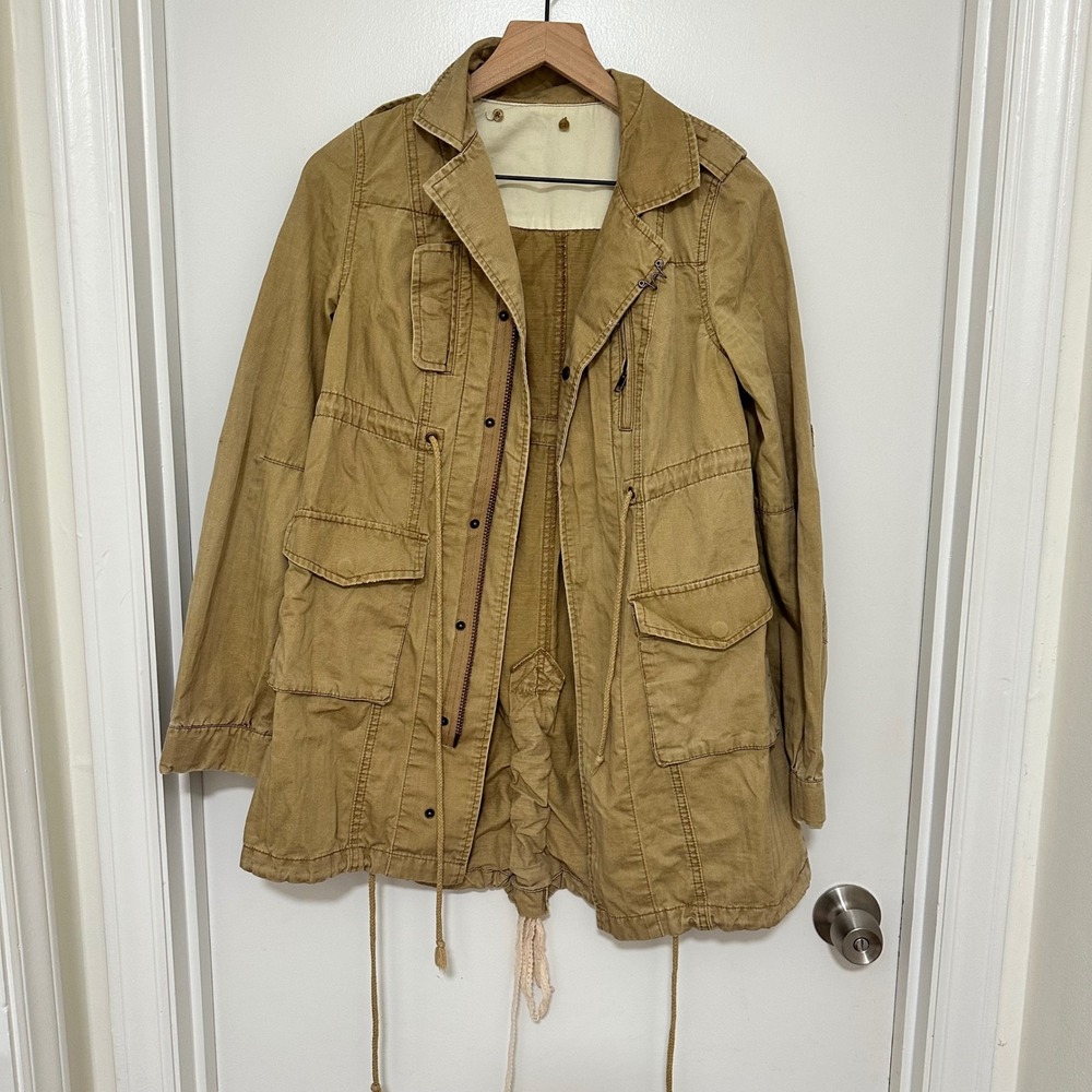 Free People | Women's Tan Lace Up Back Military Style Utility Jacket, Size XS